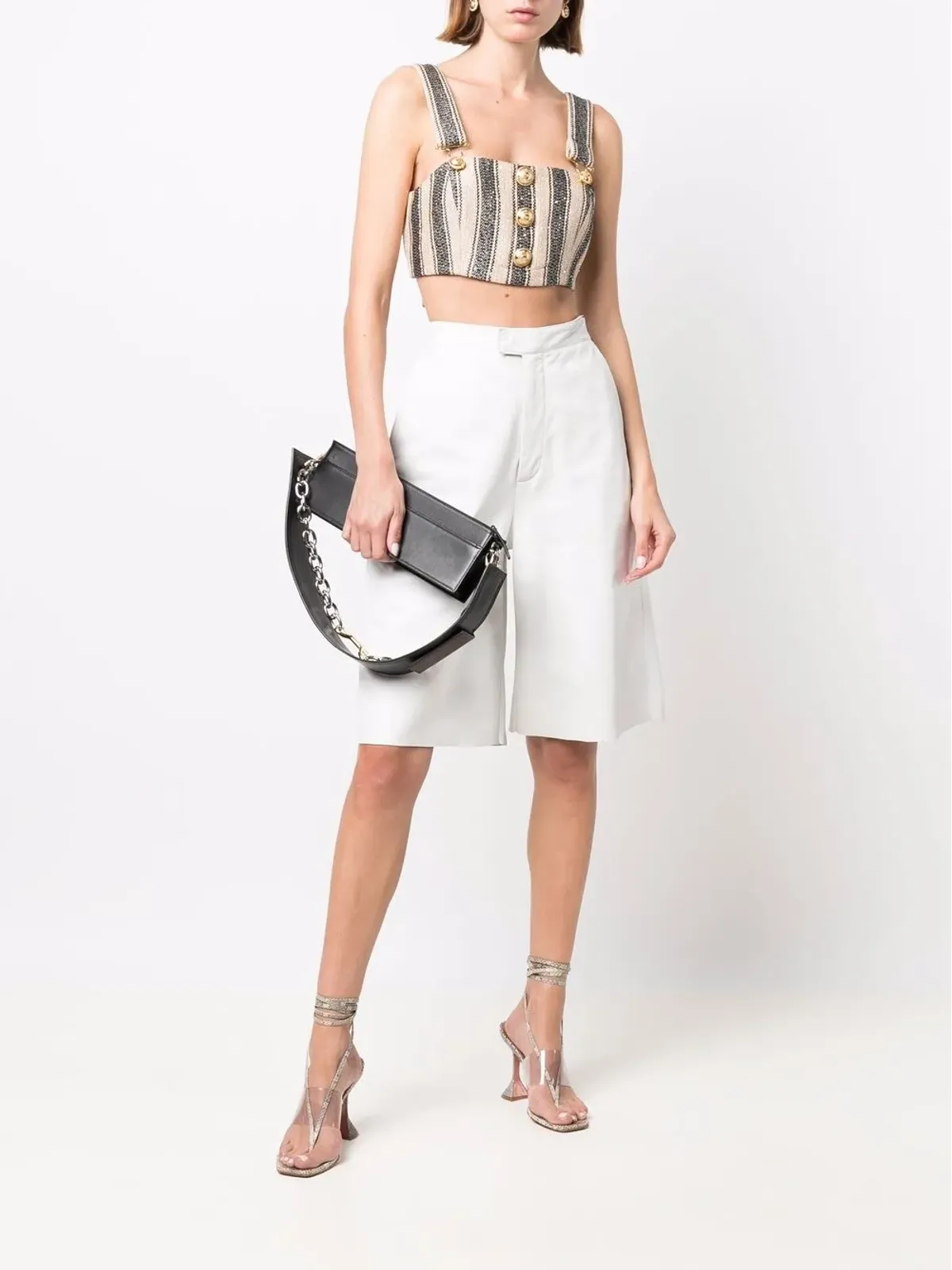 Balmain ストライプ柄クロップドトップ - 画像2