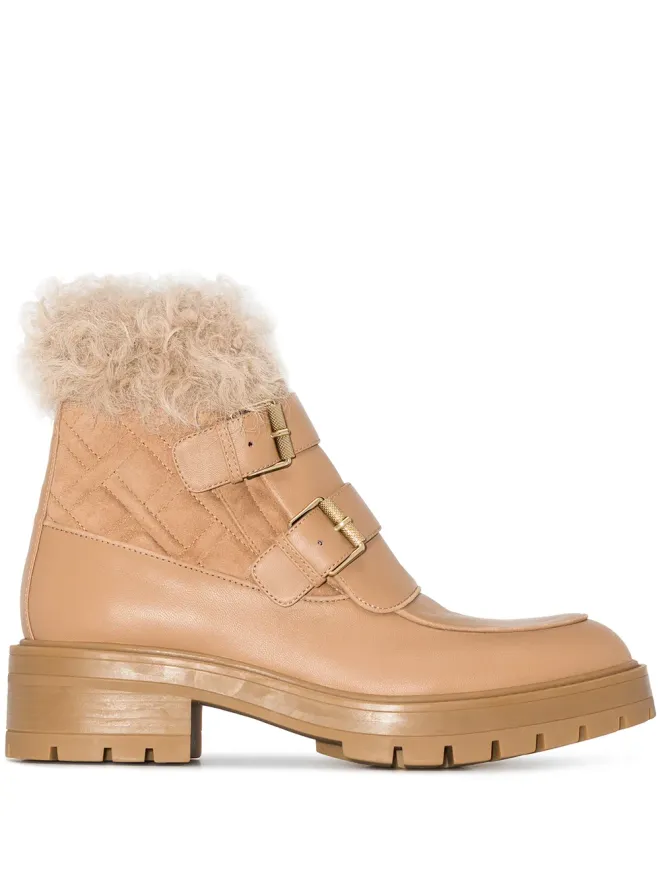 Aquazzura Aquazzura Ryan faux-fur buckle-strap boots - Neutralsの商品画像