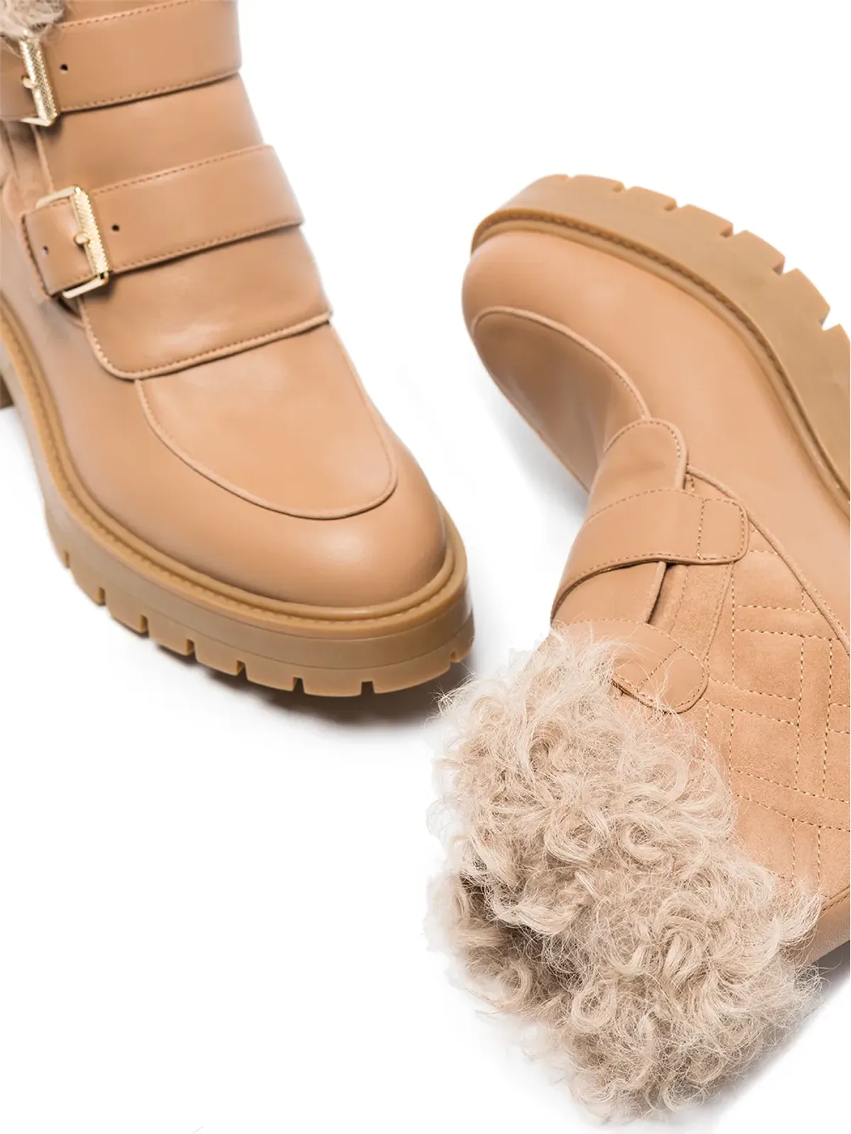 Aquazzura Ryan faux-fur buckle-strap boots - Neutrals - 画像2