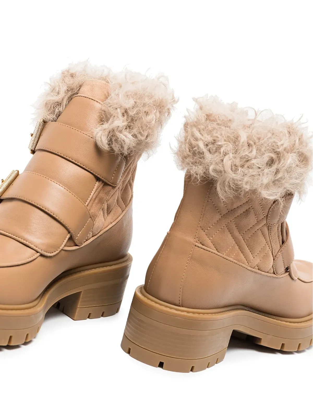 Aquazzura Ryan faux-fur buckle-strap boots - Neutrals - 画像4