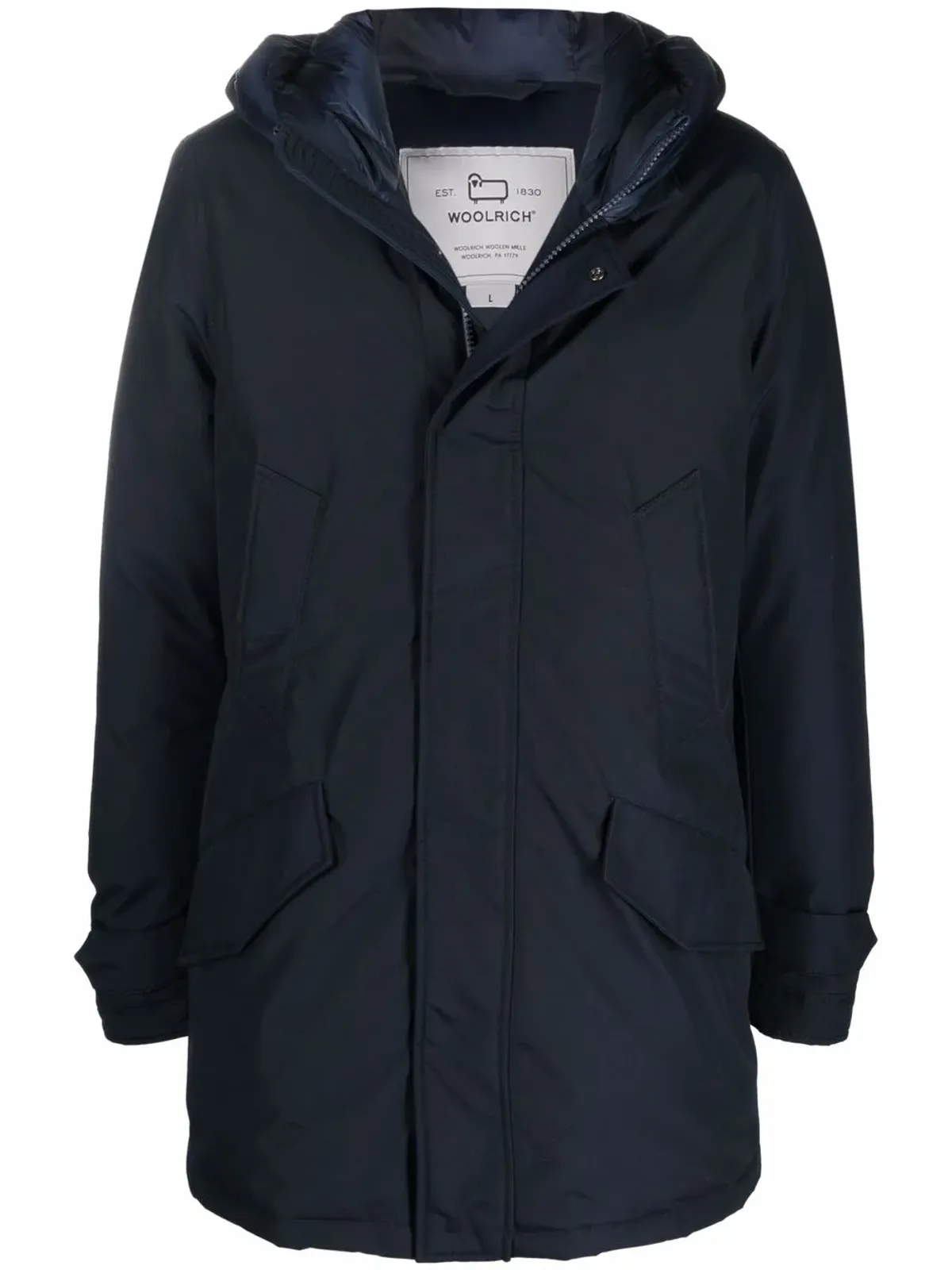 Woolrich パッド入りジップアップフーデッドコート ネイビー - 画像1