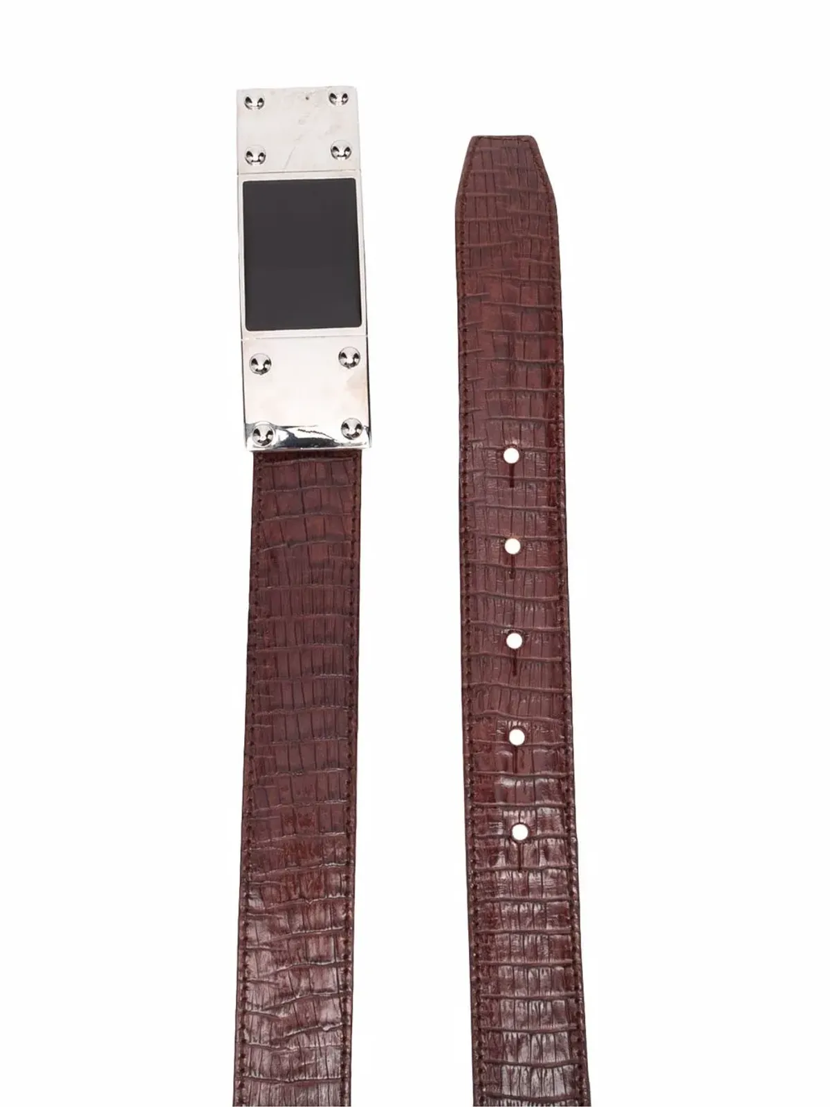 Gianfranco Ferré Pre-Owned 1990s elongated flat buckle crocodile effect belt - レッド - 画像2