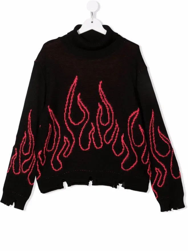 Vision Of Super Kids Vision Of Super Kids TEEN 炎柄ニット distressed ジャンパーの商品画像