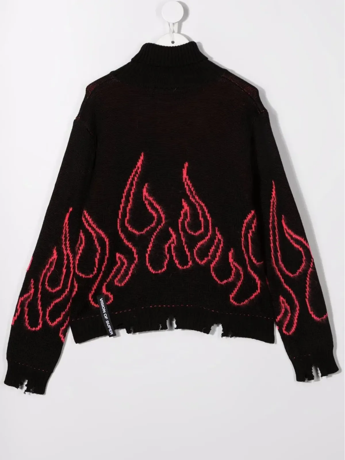 Vision Of Super Kids intarsia-flame distressed knit jumper - Black - 画像2