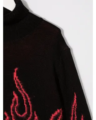 Vision Of Super Kids intarsia-flame distressed knit jumper - Black - サムネイル3