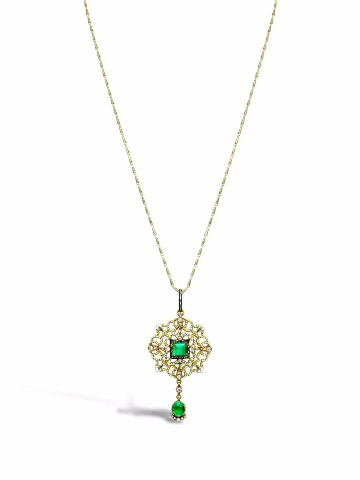 Pragnell Vintage 18K イエローゴールド カルロ＆アーサー・ジュリアーノ エメラルドとダイヤモンド エナメル ペンダント ネックレス - 画像2