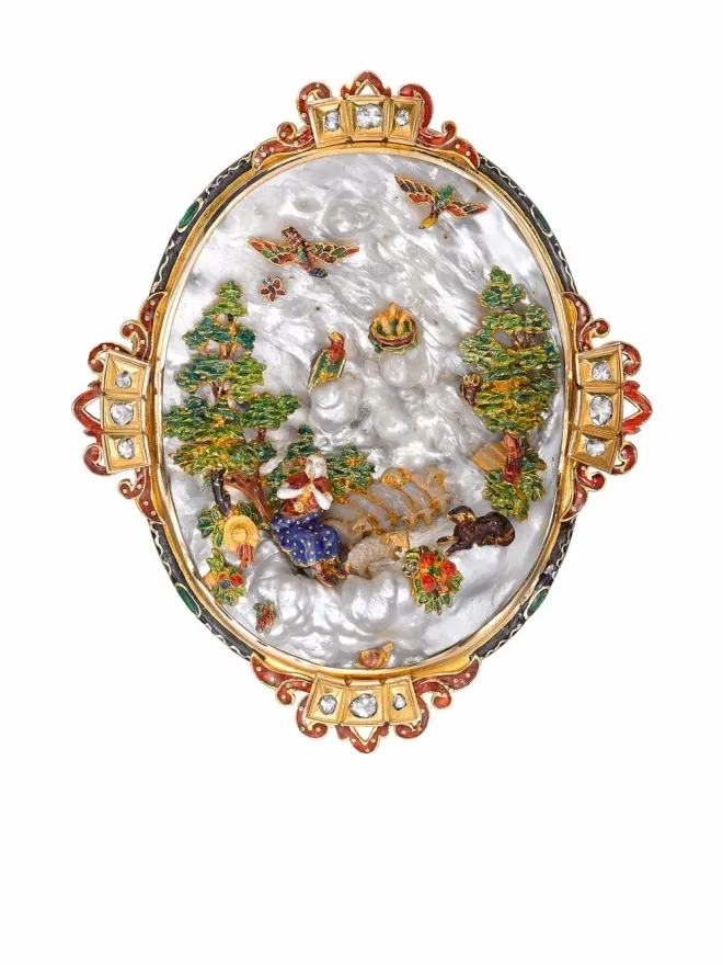 Pragnell Vintage Pragnell Vintage ビクトリアン 15kt イエローゴールド マザーオブパールとダイヤモンド ブローチの商品画像
