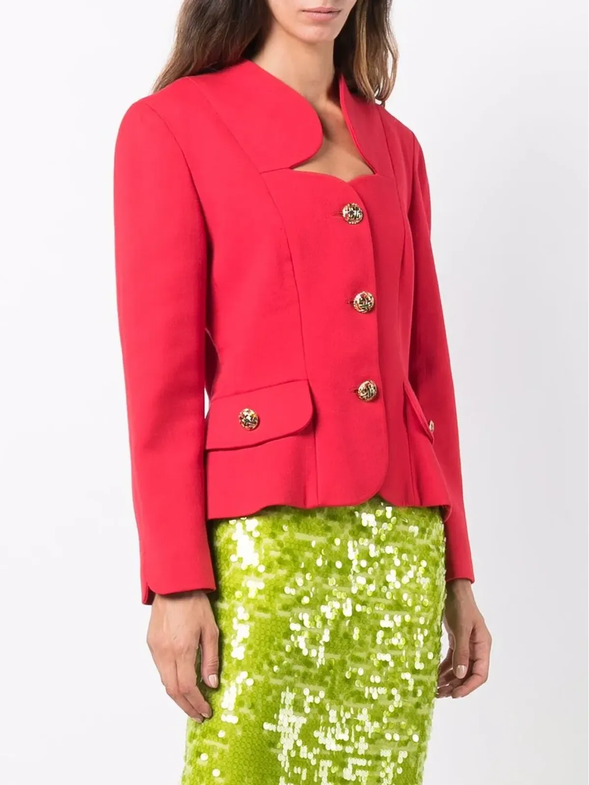 A.N.G.E.L.O. Vintage Cult 1980s sculpted neckline buttoned blazer - Red - 画像3