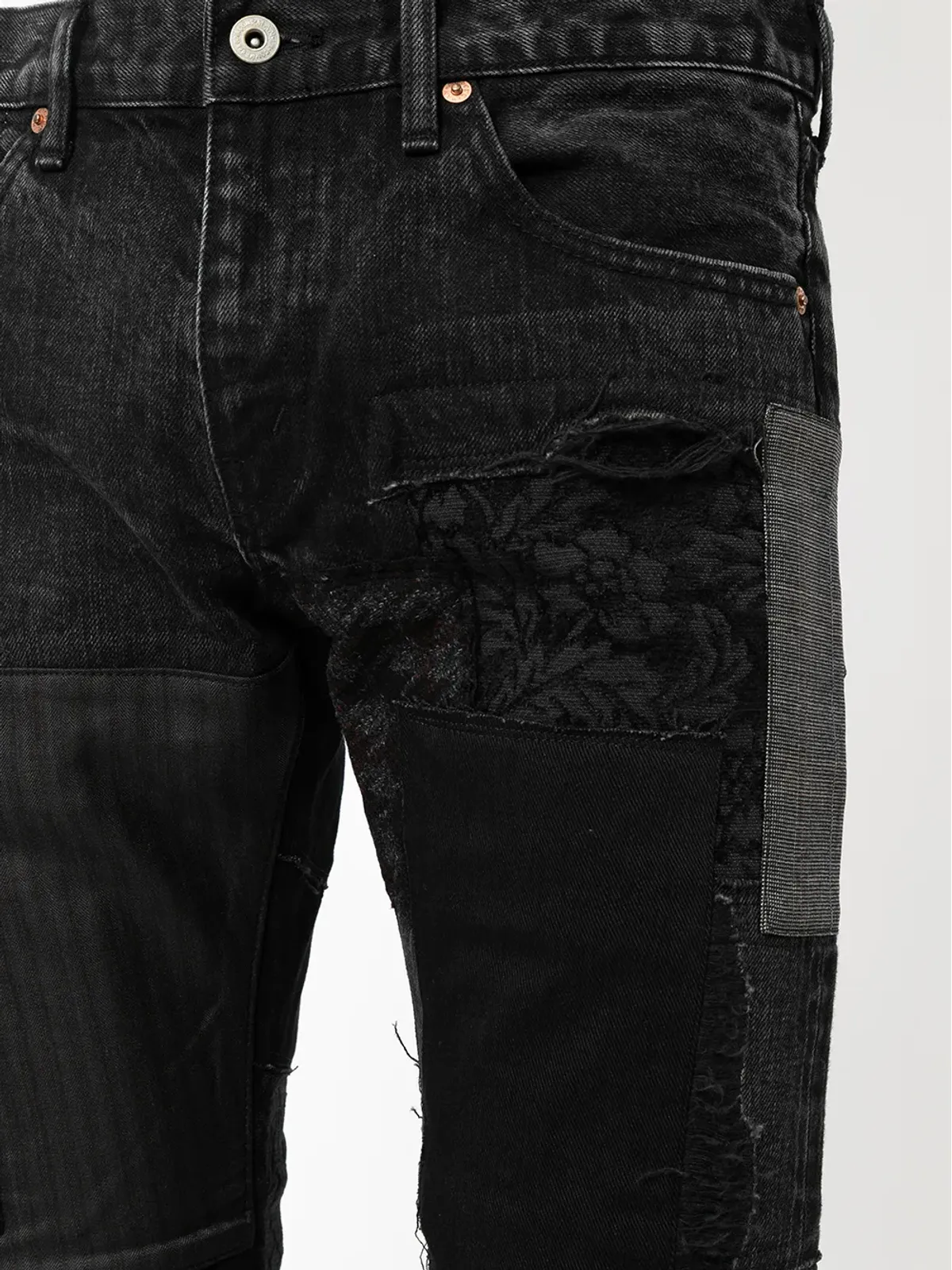 Junya Watanabe MAN パッチワークデザイン クロップドジーンズ - ブラック - 画像5