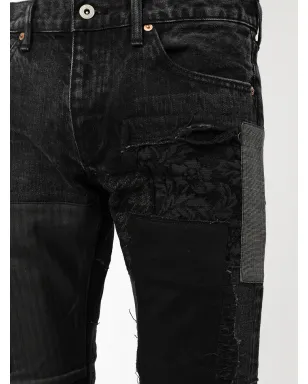 Junya Watanabe MAN パッチワークデザイン クロップドジーンズ - ブラック - サムネイル5