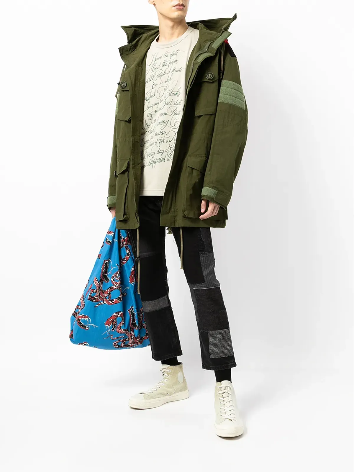 Junya Watanabe MAN パッチワークデザイン クロップドジーンズ - ブラック - 画像2