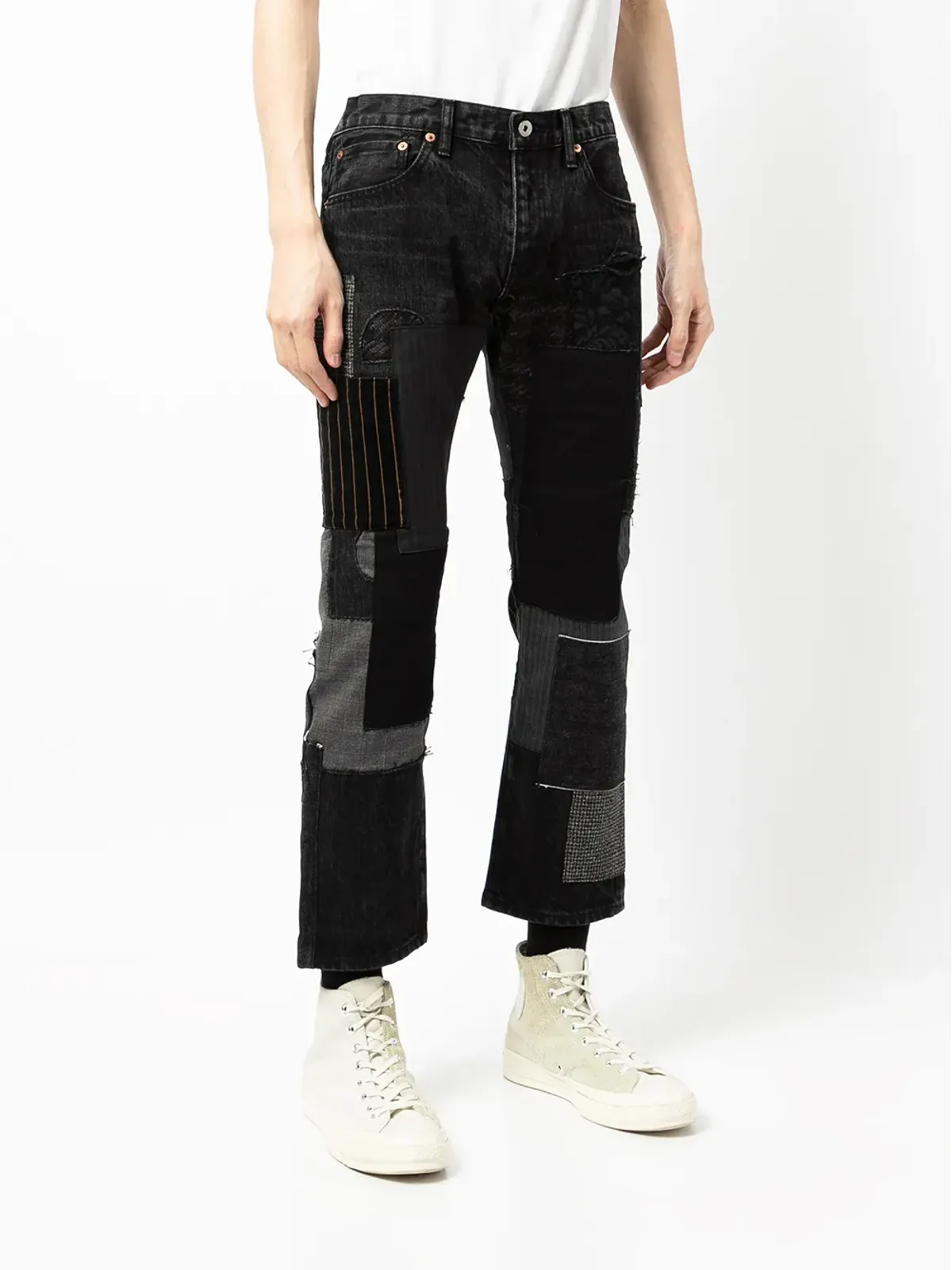 Junya Watanabe MAN パッチワークデザイン クロップドジーンズ - ブラック - 画像3