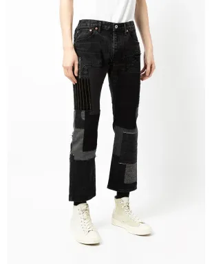Junya Watanabe MAN パッチワークデザイン クロップドジーンズ - ブラック - サムネイル3