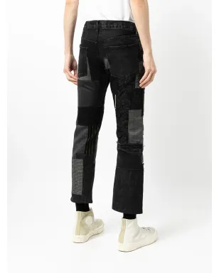 Junya Watanabe MAN パッチワークデザイン クロップドジーンズ - ブラック - サムネイル4
