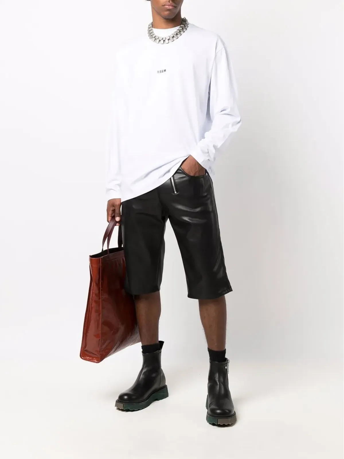 MSGM ロゴプリント長袖Tシャツ - White - 画像2