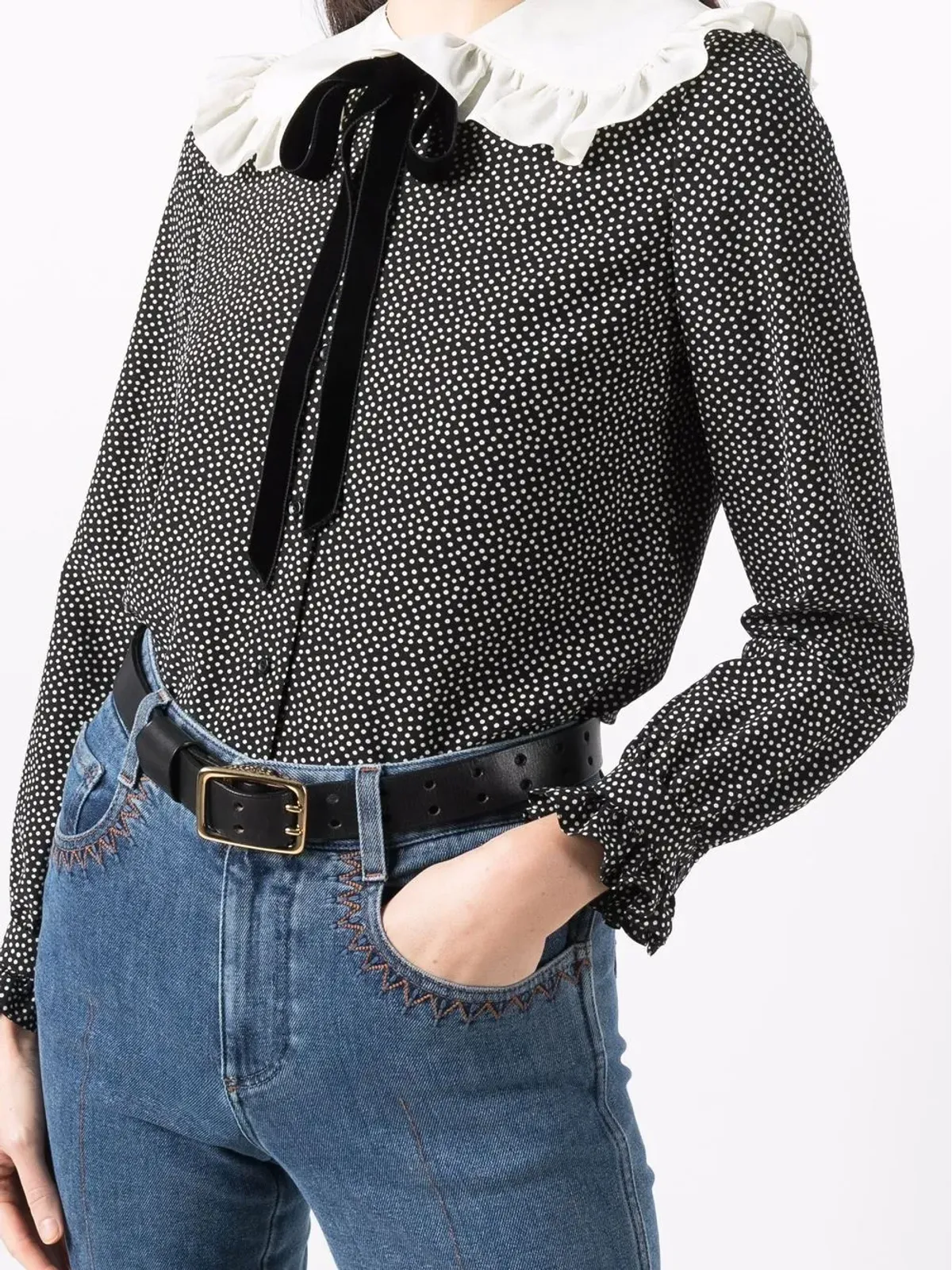 Saint Laurent ピーターパンカラー ドット柄 ブラウス - 画像5