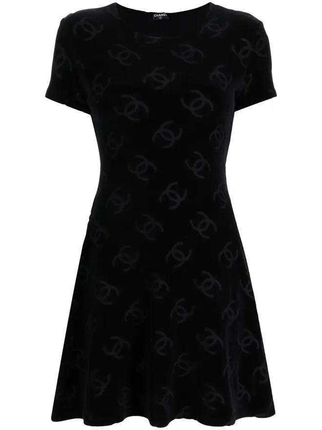 CHANEL Pre-Owned CHANEL Vintage 1990s Interlocking CC-print dress - Blackの商品画像