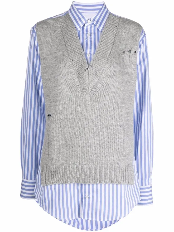 Maison Margiela Maison Margiela スプライスド ニットディテール シャツ - グレーの商品画像