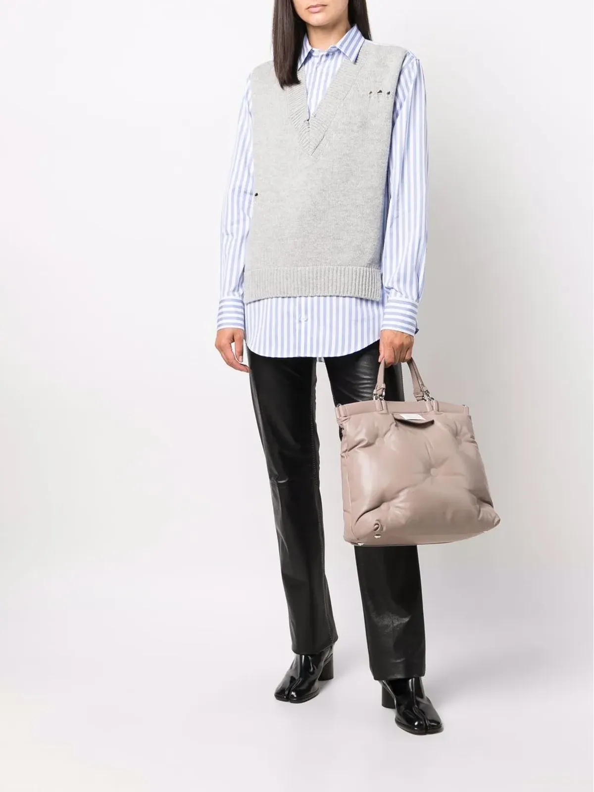 Maison Margiela スプライスド ニットディテール シャツ - グレー - 画像2
