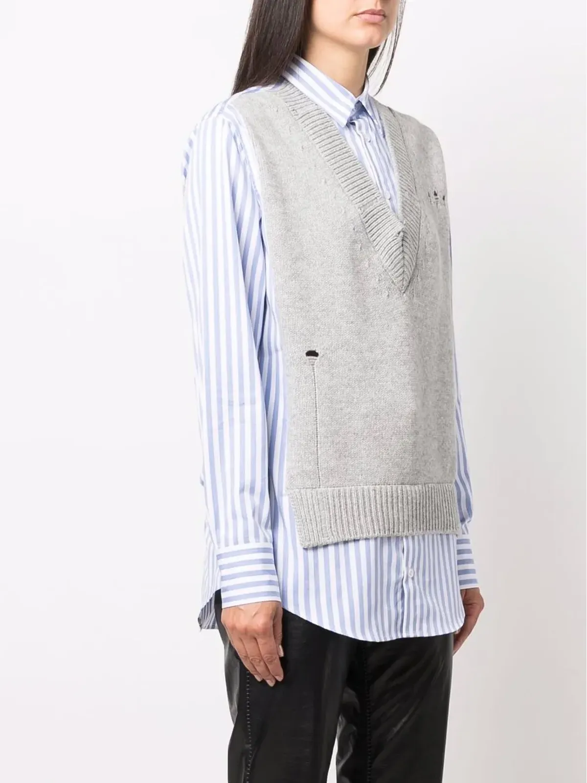 Maison Margiela スプライスド ニットディテール シャツ - グレー - 画像3