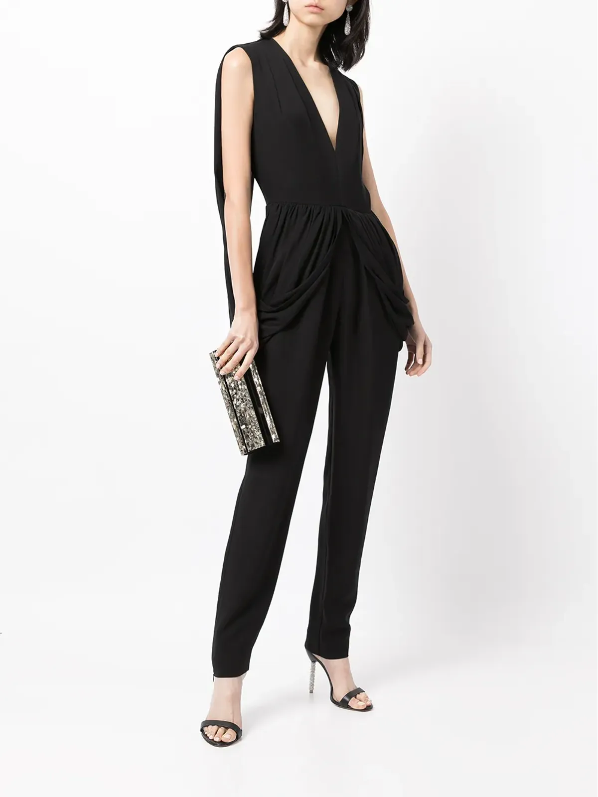 Elie Saab V字開きケープ付きジャンプスーツ - ブラック - 画像2