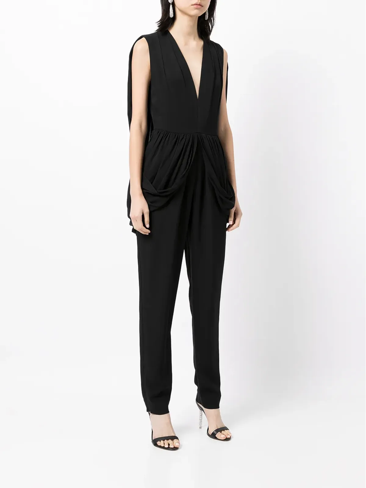 Elie Saab V字開きケープ付きジャンプスーツ - ブラック - 画像3