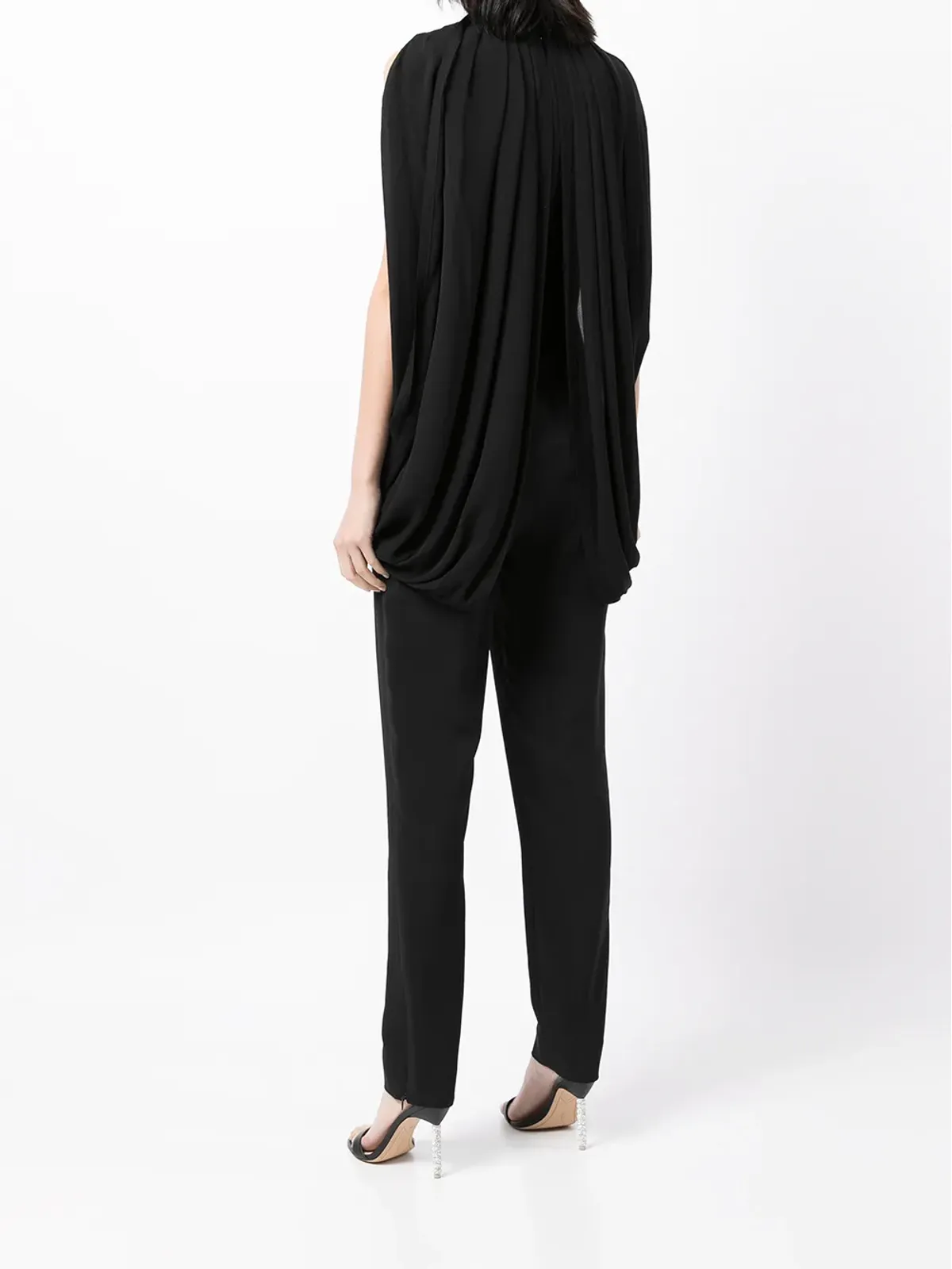 Elie Saab V字開きケープ付きジャンプスーツ - ブラック - 画像4
