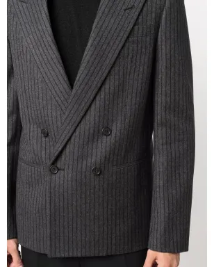 Saint Laurent ストライプ ダブルブレスト ブレザー グレー - サムネイル5