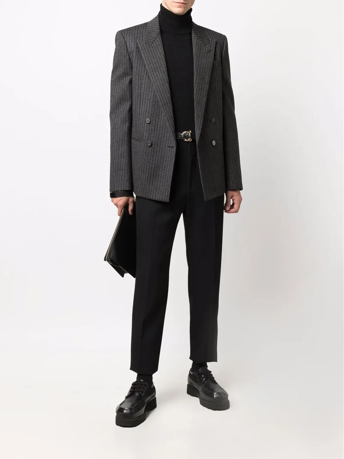 Saint Laurent ストライプ ダブルブレスト ブレザー グレー - 画像2