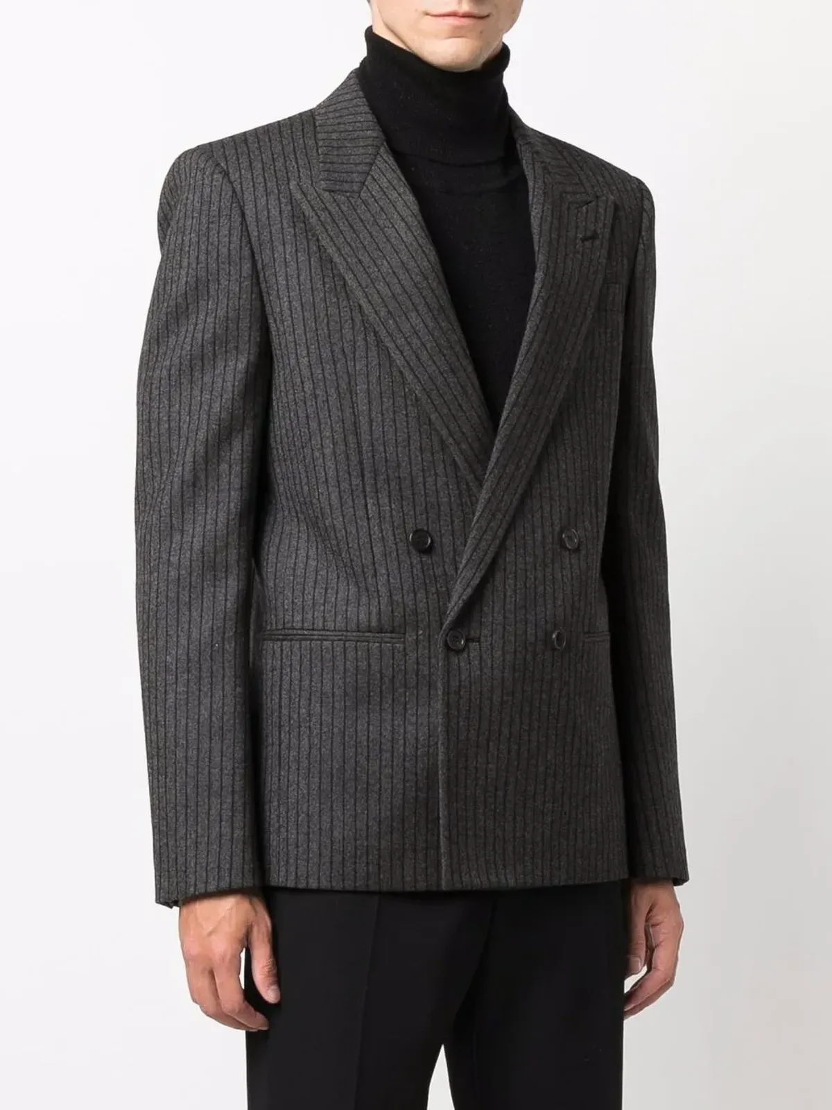 Saint Laurent ストライプ ダブルブレスト ブレザー グレー - 画像3