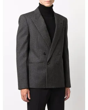 Saint Laurent ストライプ ダブルブレスト ブレザー グレー - サムネイル3