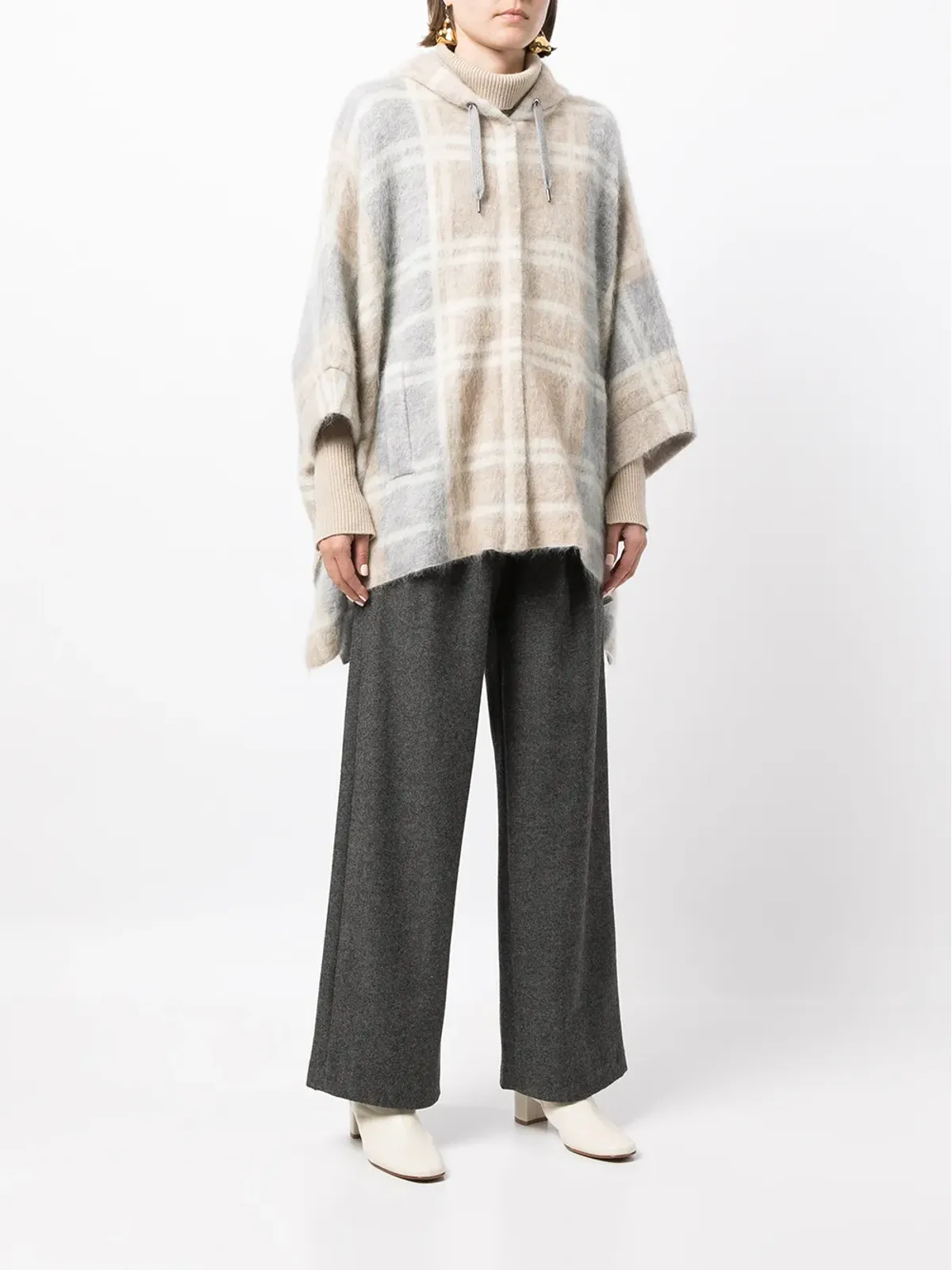 Brunello Cucinelli バットウィング タータン クロップド ジャケット - 画像3