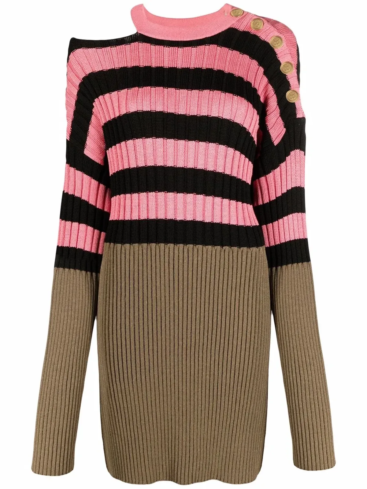 Balmain ストライプカラー・ブロックリブニットワンピース（ピンク） - 画像1