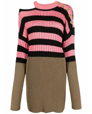 Balmain ストライプカラー・ブロックリブニットワンピース（ピンク） - サムネイル1