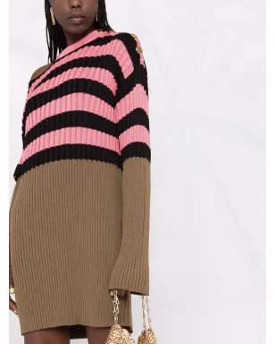 Balmain ストライプカラー・ブロックリブニットワンピース（ピンク） - サムネイル5