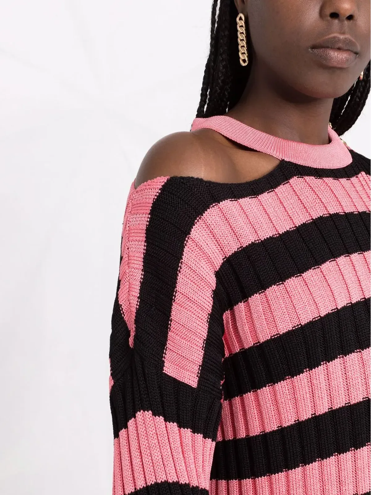 Balmain ストライプカラー・ブロックリブニットワンピース（ピンク） - 画像3