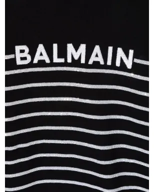 Balmain Kids ストライプ柄ロゴ刺繍フード付きワンピース - サムネイル3