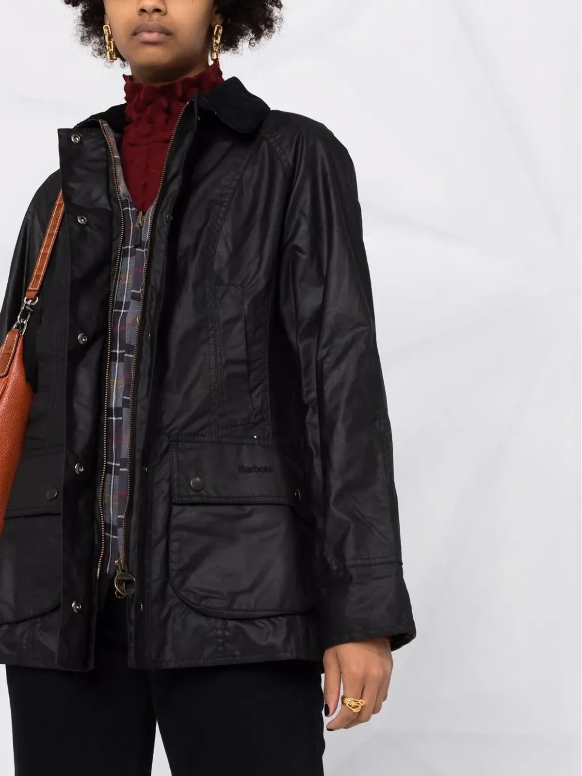 Barbour ワックス加工ボタン留めジャケット - ブラック - 画像5
