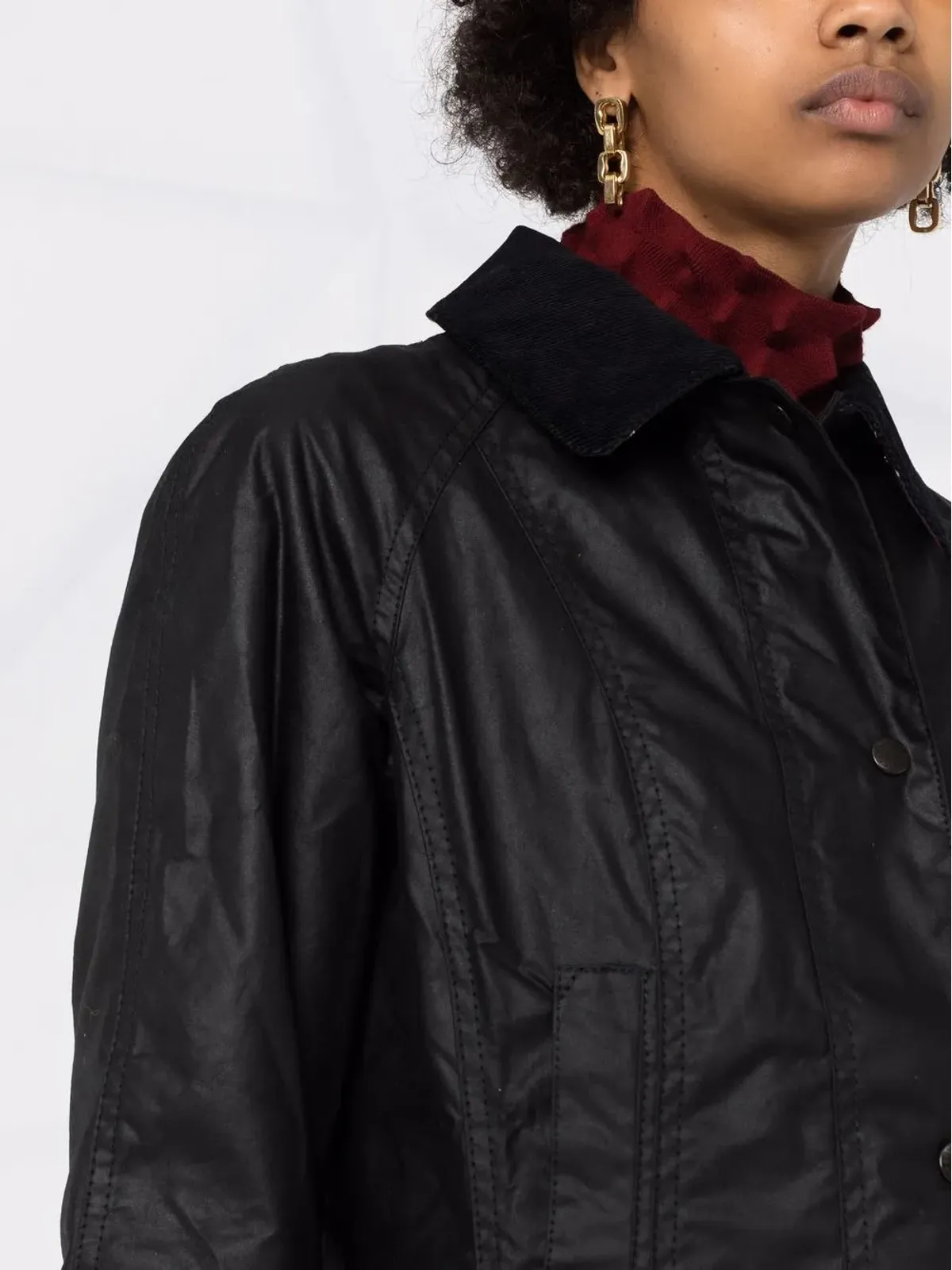 Barbour ワックス加工ボタン留めジャケット - ブラック - 画像3