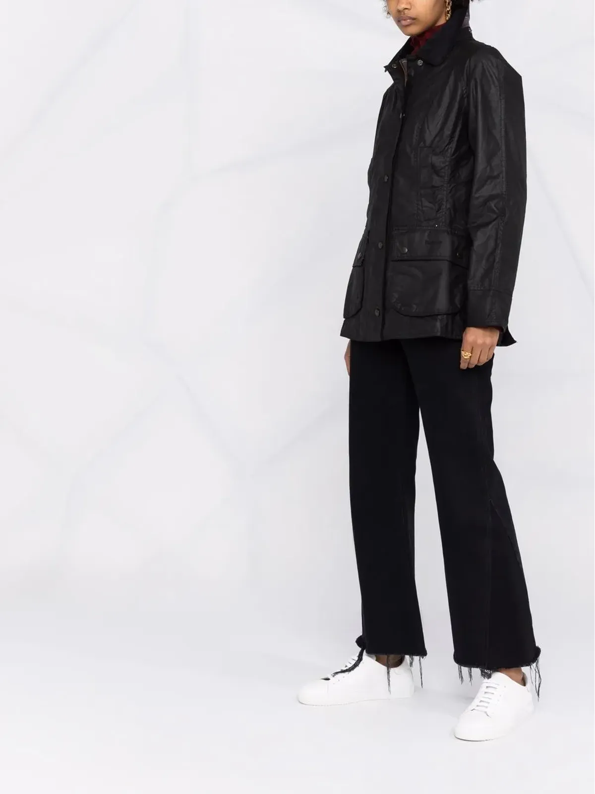 Barbour ワックス加工ボタン留めジャケット - ブラック - 画像4