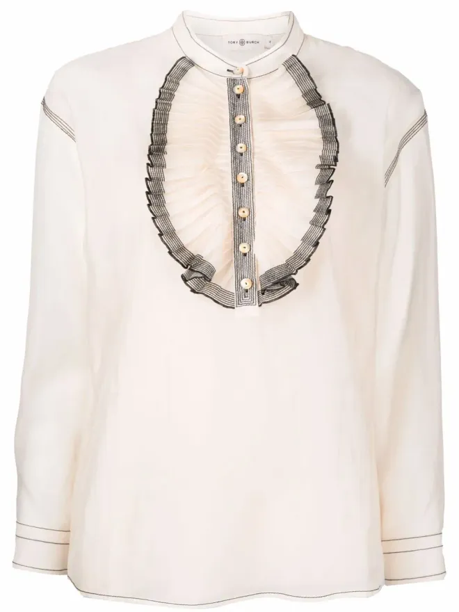 Tory Burch Tory Burch フリルトリム長袖ブラウスの商品画像