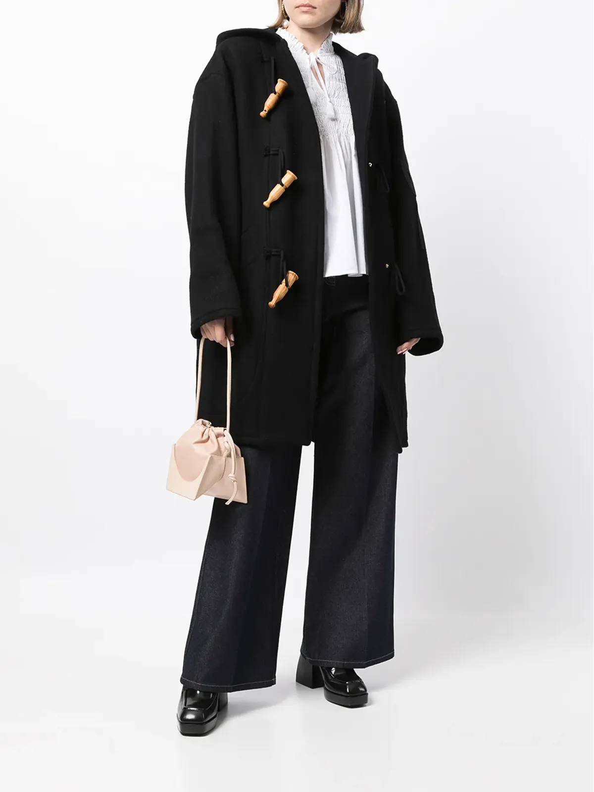 Patou カシミヤ混ウール ダッフルコート（ブラック） - 画像2