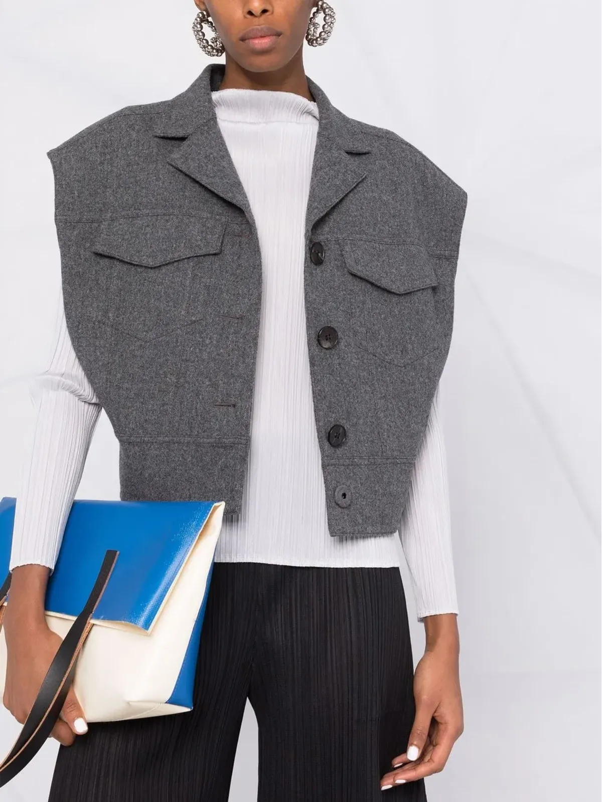 Pleats Please Issey Miyake plissé-detail mock neck top - Grey - 画像5