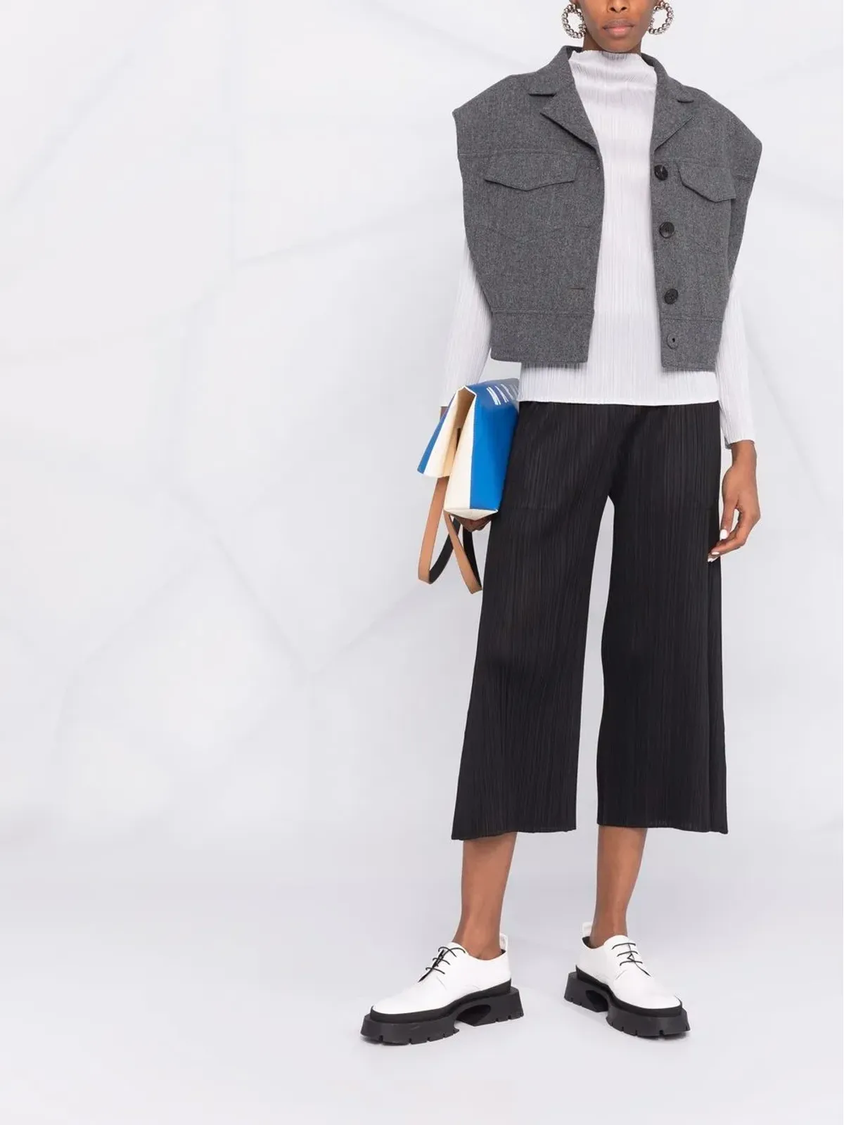 Pleats Please Issey Miyake plissé-detail mock neck top - Grey - 画像2
