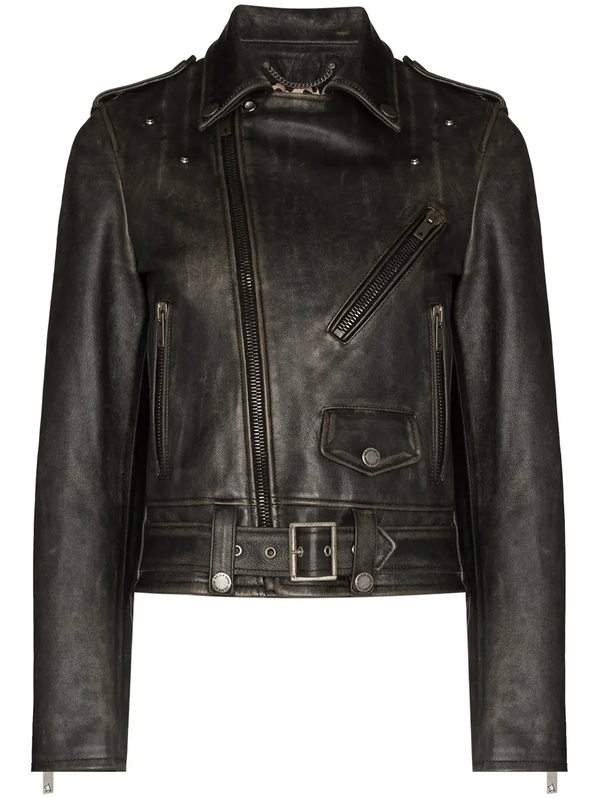 Golden Goose ダメージ加工レザーバイカージャケット - 画像1