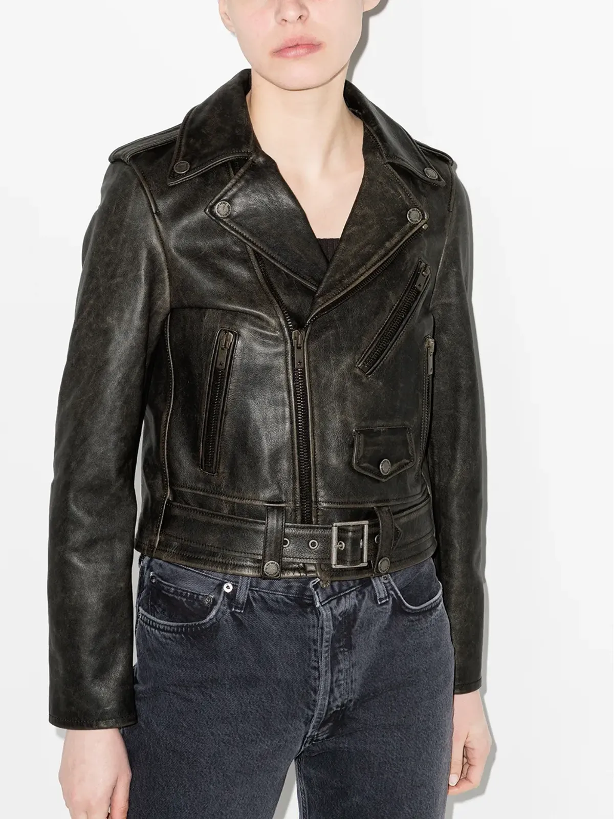 Golden Goose ダメージ加工レザーバイカージャケット - 画像2