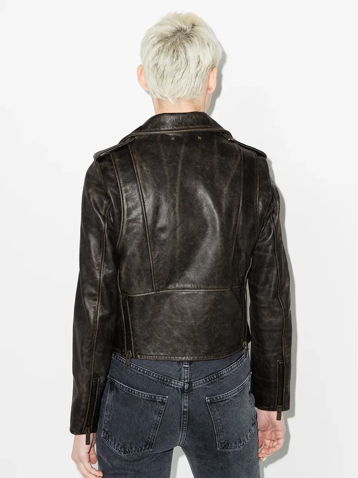 Golden Goose ダメージ加工レザーバイカージャケット - 画像3