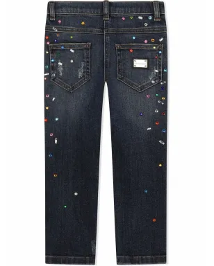 Dolce & Gabbana Kids ビーズ装飾ダメージ加工デニムジーンズ - Blue - サムネイル2