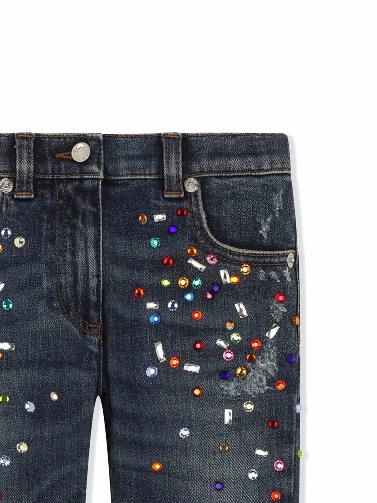 Dolce & Gabbana Kids ビーズ装飾ダメージ加工デニムジーンズ - Blue - 画像3