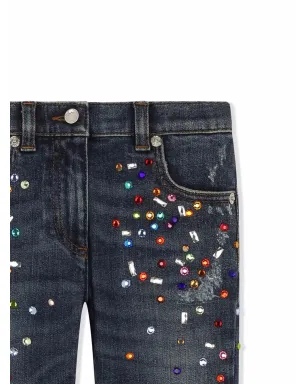 Dolce & Gabbana Kids ビーズ装飾ダメージ加工デニムジーンズ - Blue - サムネイル3